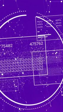 Mor arkaplan üzerinde DNA ipliği ve veri işleme animasyonu. Küresel bilim, bilgisayar ve veri işleme kavramı dijital olarak oluşturulmuş video.