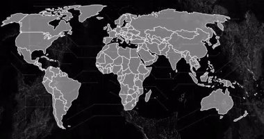 Amerika 'nın ana hatlarından başlayarak dünya haritası kıtaları, sınırları çizerek ağı görselleştiriyor. Geometrik, geleceksel, teknolojik, bağlantı, yenilik, soyut, dijital