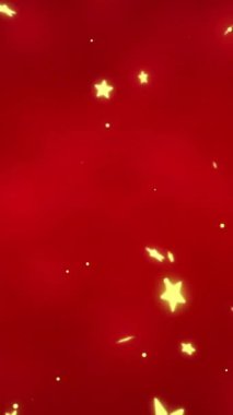 Kırmızı arka plandaki yıldızların üzerinde noel süslerinin canlandırılması. Noel, gelenek ve kutlama konsepti dijital olarak oluşturuldu.