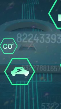 Animation of data processing and ecology icons over padlock. Global business and digital interface concept digitally generated video.