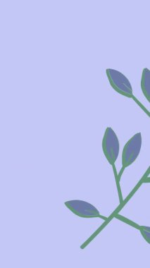 Mavi yapraklı dal ve mor arkaplanda hareket eden kopyalama alanı animasyonu. Doğa, bitki, yaz ve tatil konsepti dijital olarak üretilen video.