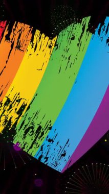 Gururlu gökkuşağı kalbinin animasyonu ve siyah arka planda patlayan havai fişekler. Gurur ayı, lgbt, insan hakları ve eşitlik kavramı dijital olarak oluşturulmuş video.