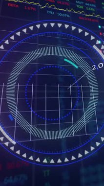 Animation of scope scanning and data processing over blue background. Global business and digital interface concept digitally generated video.