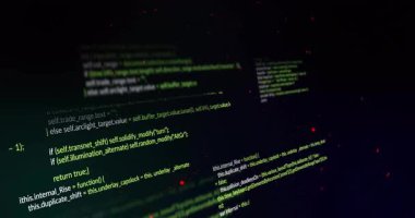 Panellerin etrafında dönen kırmızı ve gri parçacıkları başlatan yeşil kod çizgileri veri akışını görselleştiriyor. Gelecekçi, siber uzay, dijital, ağ, yenilik, teknoloji, soyut