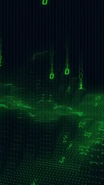 İkili kod ve dijital dalga animasyonu. Teknoloji, kodlama, siber veriler, fütüristik, soyut