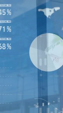 Animation of data processing over diverse business people walking and working in office. Global business and digital interface concept digitally generated video.