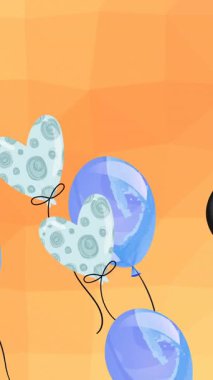 Turuncu arka planda uçan renkli balonların canlandırması. parti ve kutlama konsepti dijital olarak oluşturulmuş video.