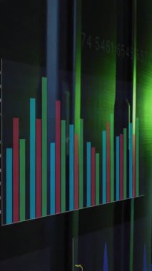 Bilgisayar sunucu odasındaki istatistiksel veri işleme arayüzünün animasyonu. Bilgisayar arayüzü ve iş veri depolama teknolojisi kavramı