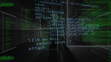 HTTP okuma isteğini yerine getirirken, tünelde yarı saydam kod penceresine bakan kamera. Fütüristik, siber uzay, veri görselleştirme, dijital, soyut, teknolojik, ağ