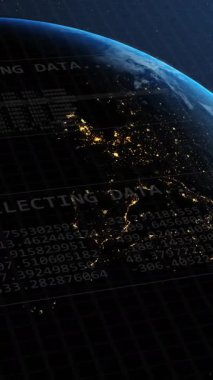 Tüm dünyada istatistik ve veri işleme animasyonları. Küresel iş, iletişim, dijital arayüz, finans ve veri işleme kavramı dijital olarak oluşturuldu.