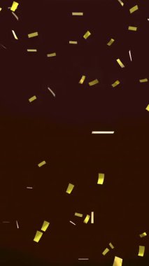 Siyah arka planda kırmızı ışıkta yüzen altın konfetilerinin animasyonu. parti ve kutlama konsepti dijital olarak oluşturulmuş video.