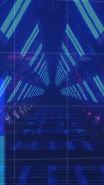 Mavi zemin üzerinde veri işleme ve kimyasal formüllerin animasyonu. Küresel işletme dijital arayüz ve veri işleme kavramını dijital olarak oluşturur.