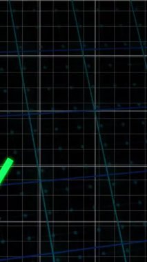 Siyah arkaplan üzerinden finansal veri işleme animasyonu. Küresel iş, finans, hesaplama ve veri işleme kavramı dijital olarak oluşturulmuş video.