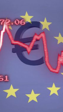 Borsa, Avrupa Birliği yıldızları ve kırık kayalarla ilgili animasyonu azaltıyor. Maliye, ekonomi, kriz, düşüş, durgunluk, grafikler