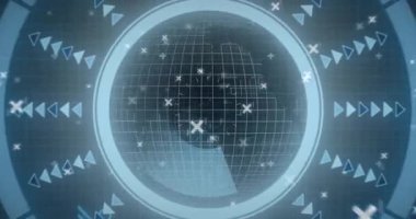 Işık saçan HUD halkası dönen kablo küresi, yayılan şekiller, UI tanıtımı için parlayan devreler. Gelecek, teknoloji, arayüz, görselleştirme, dijital, siber, yenilik