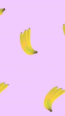 Mor arka planda süzülen tek bir muzun animasyonu. tropikal meyve, refah, yaz ve tatil konsepti dijital olarak üretilen video.