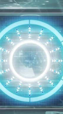 Yuvarlak tarayıcı ile arayüzün animasyonu ve bağlantı ağına karşı veri işleme. Bilgisayar arayüzü ve iş ağı teknolojisi kavramı