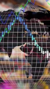 Depoya karşı dönen dünya üzerinde finansal ve borsa veri işleme. küresel finans ve iş kavramı