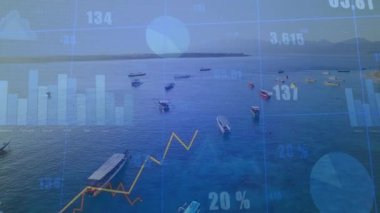 Analizler hava sahasında yükselirken tekneler sürükleniyor ve çizgiler mali büyümeyi izliyor. Denizci, finans, veri görselleştirme, minimalizm, denizcilik, yatırım, teknoloji