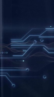 Bilgisayar devre kartından dijital veri işleme animasyonu. Dijital olarak oluşturulmuş küresel bağlantılar, hesaplama ve veri işleme kavramı.