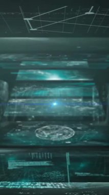 Siyah zemin üzerinde veri işleme üzerinde ışık izlerinin animasyonu. Küresel teknoloji, bilgisayar ve dijital arayüz kavramı dijital olarak oluşturulmuş video.