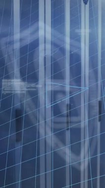 Bilgisayar sunucuları üzerinden veri işleme animasyonu. Dijital arayüz teknolojisi ve bağlantılar konsepti dijital olarak oluşturuldu.