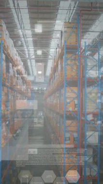 Depodaki finansal grafiklerin ve verilerin animasyonu. İş, finans ve dağıtım hizmetleri kavramı dijital olarak oluşturuldu.