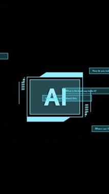 Siyah arkaplan üzerinde ai veri işleme animasyonu. Küresel yapay zeka, veri işleme, dijital arayüz ve bilgisayar konsepti dijital olarak oluşturuldu.