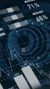 Siyah arkaplan üzerinden finansal veri işleme animasyonu. Küresel finans, iş, bağlantılar, hesaplama ve veri işleme kavramı dijital olarak oluşturulmuş video.