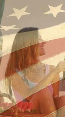 Çeşitli arkadaş gruplarının bira içip piknik yaptığı Amerikan bayrağının animasyonu. Ulusal piknik günü ve dijital olarak üretilen video konsepti.