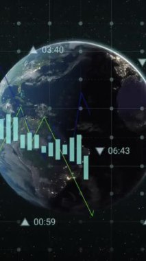 Animation of financial data processing over globe. Global business, finances, computing and data processing concept digitally generated video.
