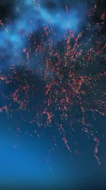 Karanlık gökyüzünde bulutlarla patlayan kırmızı havai fişeklerin dijital animasyonu