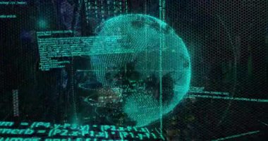 Kablo çerçeveli küre, aktifleşen akım kodu, dönen atımlı veri halkaları hesaplama sonuçları. Holografik hedef, veri görselleştirme, fütüristik, teknoloji, dijital, arayüz, analiz