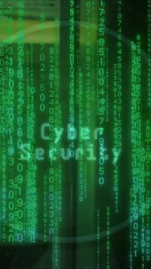 Asyalı bir erkekle bilgisayar sunucularında ikili kodlama veri işleme animasyonu. Küresel hesaplama, dijital arayüz ve veri işleme kavramı dijital olarak oluşturulmuş video.