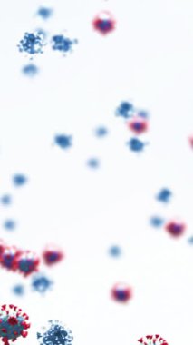 Beyaz arka planda yüzen makro Covid-19 hücrelerinin animasyonu. Coronavirus Covid-19 pandemik konsept dijital bileşik.