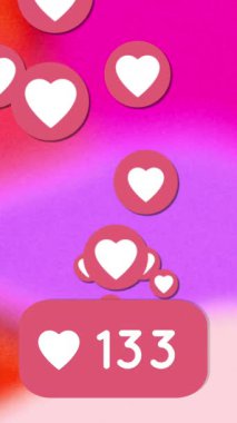 Sosyal medya kalp simgelerinin ve parlayan arkaplandaki numaraların animasyonu. Sosyal medya, şablon, renk ve hareket kavramı dijital olarak oluşturulmuş video.