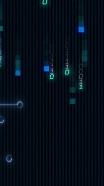 Veri işleme ve siyah arkaplanda ikili kodlama animasyonu. Dijital olarak oluşturulmuş küresel veri işleme, hesaplama ve dijital arayüz kavramı.