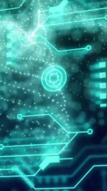 Yeşil ağ animasyonu, bilgisayar devre kartında veri işleme. Küresel veri işleme, dijital arayüz ve bağlantılar konsepti dijital olarak oluşturulmuş video.