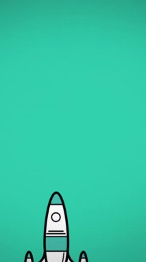 Yeşil arka planda yukarı doğru uçan roket ikonunun dijital animasyonu. İllüstrasyon, eğitim ve okul konsepti.