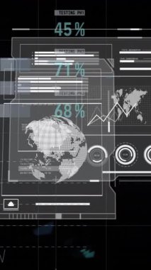 Finansal veri işleme animasyonunun dünya haritası ve siyah arkaplan üzerinde dünya haritası. Küresel iş, finans ve dijital arayüz kavramı dijital olarak oluşturulmuş video.