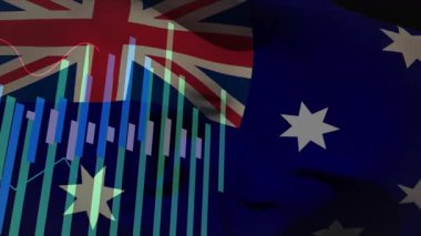 Avustralya bayrağı ortaya çıkan çubukları doldururken, çizgi grafik görselleştirme verilerini güncellerken büyüyor. Vatanseverlik, analitik, dijital, modernizasyon, yenilik, finans, sunum