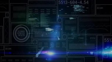 Karanlık ızgara etkinleştirici, veri panelini dolduran sayısal kümeler, kod pencerelerinin güncellenmesi, ışınların temizlenmesi. Teknoloji, veri, siber güvenlik, dijital, yenilik, fütürist, arayüz