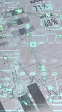 Beyaz arka plandaki finansal veri işlemesine karşı mikroişlemci bağlantılarının dijital animasyonu. küresel finans ve iş kavramı.