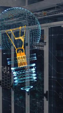 Ampul ve veri işleme bağlantılarının animasyonu. Küresel iş, veri işleme, hesaplama ve dijital arayüz kavramı dijital olarak oluşturulmuş video.