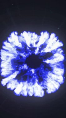 Arkadaki mavi noktalar üzerinde mavi duman bulutlarının patlaması. Renk ve hareket kavramı dijital olarak oluşturulmuş video.