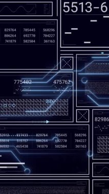 Grafiklerin animasyonu, bağlı noktalar karşısında değişen sayılarla çizgiler ve daireler yüklemek. Dijital olarak oluşturulmuş, hologram, illüstrasyon, iletişim, rapor, iş, ilerleme ve teknoloji.