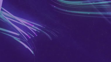 Neon ışık izleri sol kenarı uzatarak girdaba dönüşüyor ve sürüklenen parçacıklar ışınları tarıyor. Soyut, aydınlık, dijital, geleceksel, canlı, hareketli, kozmik