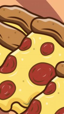 Sarı arka planda çizgili pizza ikonlarının animasyonu. kutlama ve dijital arayüz konsepti dijital olarak oluşturulmuş video.
