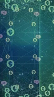 Bilgisayar sunucuları üzerinde bağlantıları ve ai simgeleri olan dünyanın animasyonu. Dijital olarak oluşturulmuş küresel yapay zeka, bağlantılar, hesaplama ve veri işleme kavramı.