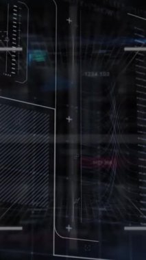 Animasyon, her karenin içinde haçlar ve etrafta yüzen rakamlarla birden fazla kare ve çerçevenin üzerinde hareket eden bir ızgara gösteriyor. Arkaplan siyah ve animasyon veri işlemeye odaklanmış gibi görünüyor.